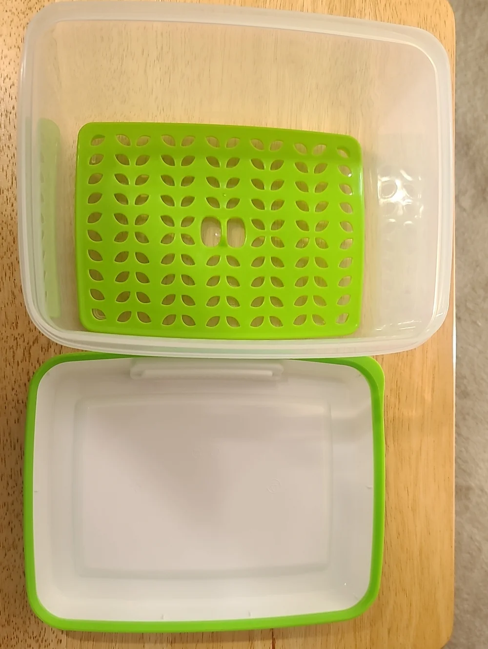 Airtight White and Green Food Storage Container with Drain Tray